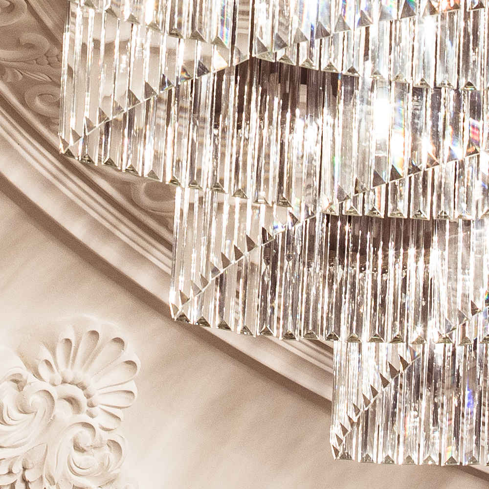 Long hotel lobby crystal chandelier