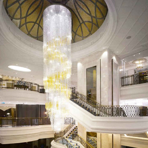 Long spiral crystal chandelier for hotel lobby