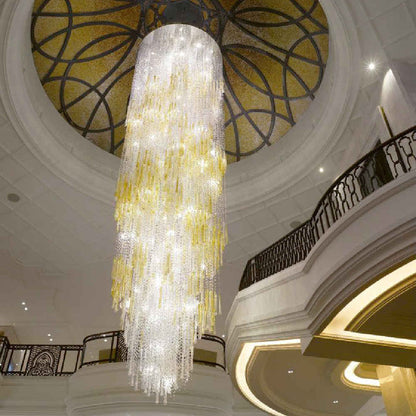 Long spiral crystal chandelier for hotel lobby