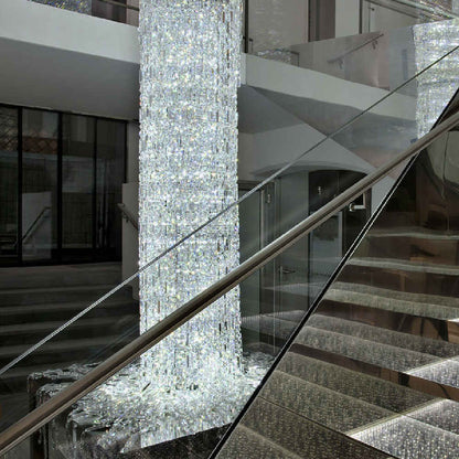 Long staircase crystal chandelier