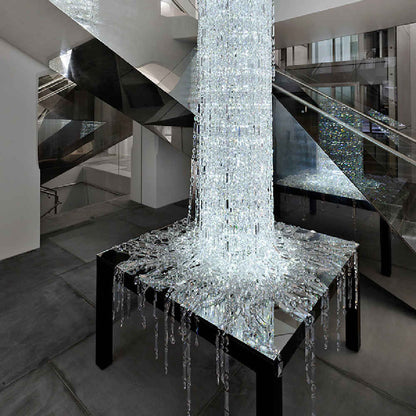 Long staircase crystal chandelier