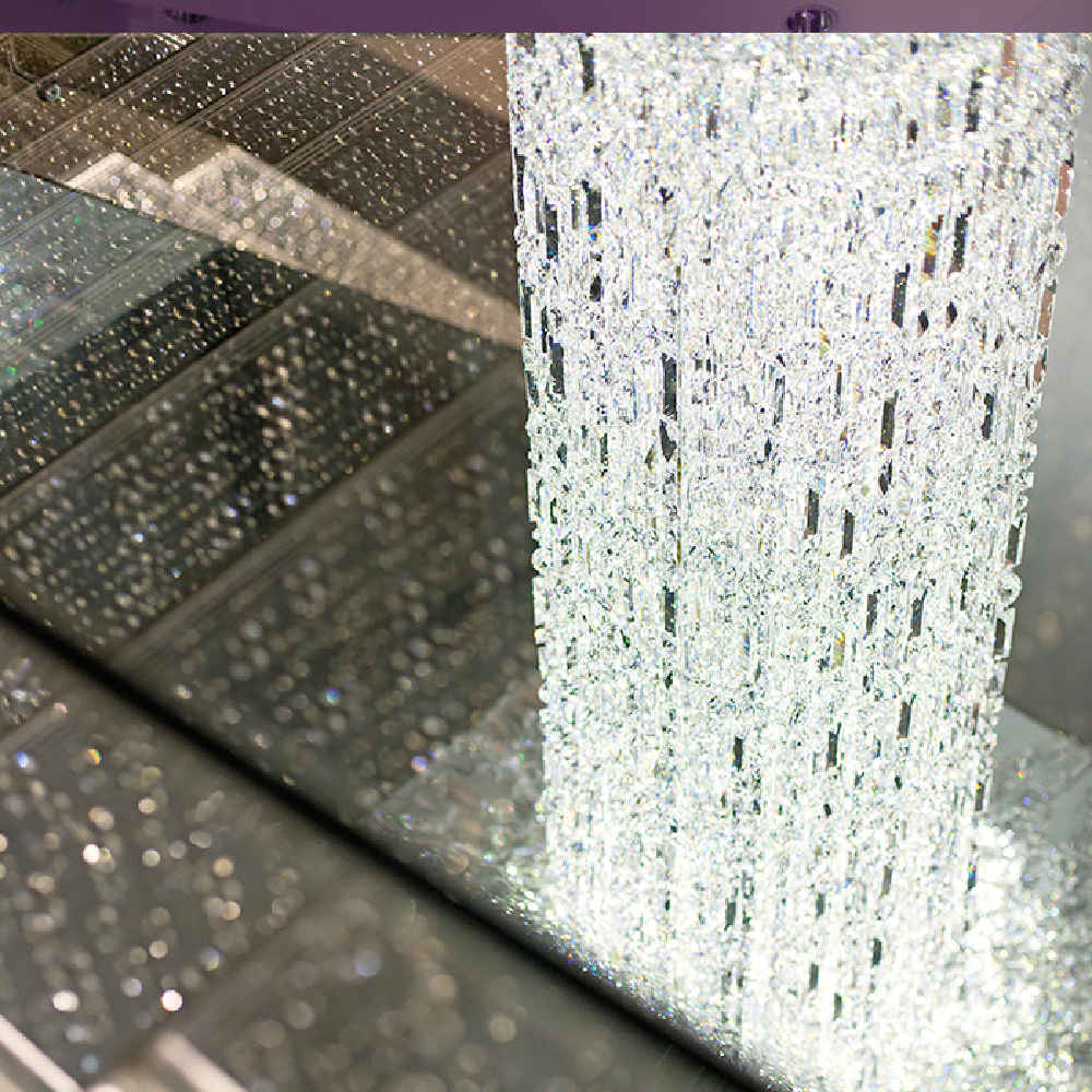 Long staircase crystal chandelier
