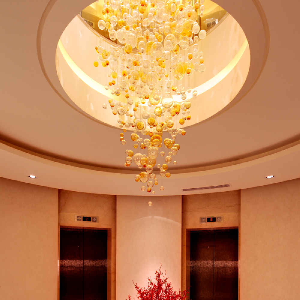 Long staircase glass bubble chandelier