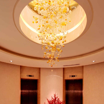 Long staircase glass bubble chandelier