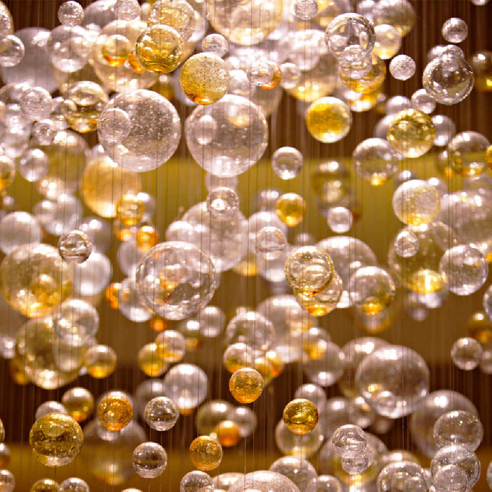 Long staircase glass bubble chandelier