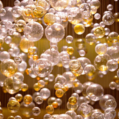 Long staircase glass bubble chandelier