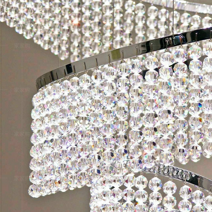 Long Crystal Tassel Rings Chandelier Extra Large Living Room Staircase High Ceiling Lighting Fixture - Richardrider