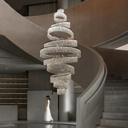 Long Crystal Tassel Rings Chandelier Extra Large Living Room Staircase High Ceiling Lighting Fixture - Richardrider