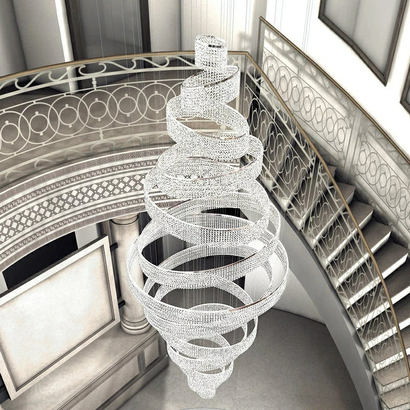 Long Crystal Tassel Rings Chandelier Extra Large Living Room Staircase High Ceiling Lighting Fixture - Richardrider