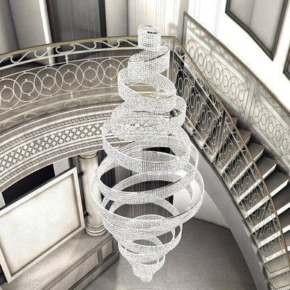 Long Crystal Tassel Rings Chandelier Extra Large Living Room Staircase High Ceiling Lighting Fixture - Richardrider