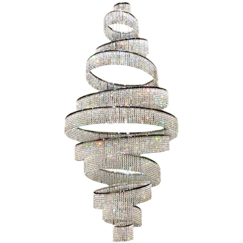 Long Crystal Tassel Rings Chandelier Extra Large Living Room Staircase High Ceiling Lighting Fixture - Richardrider