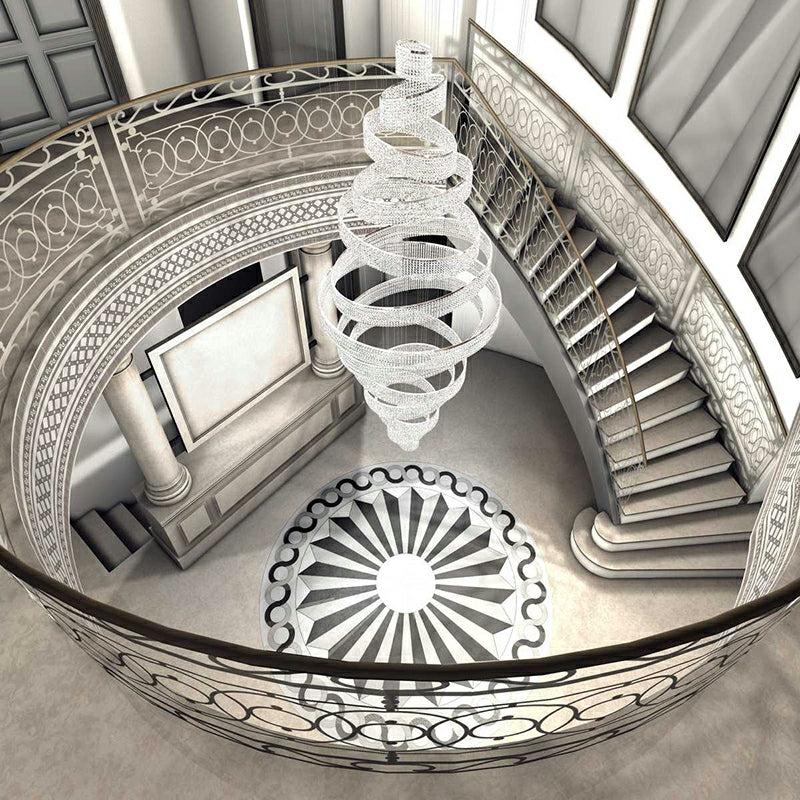Long Crystal Tassel Rings Chandelier Extra Large Living Room Staircase High Ceiling Lighting Fixture - Richardrider