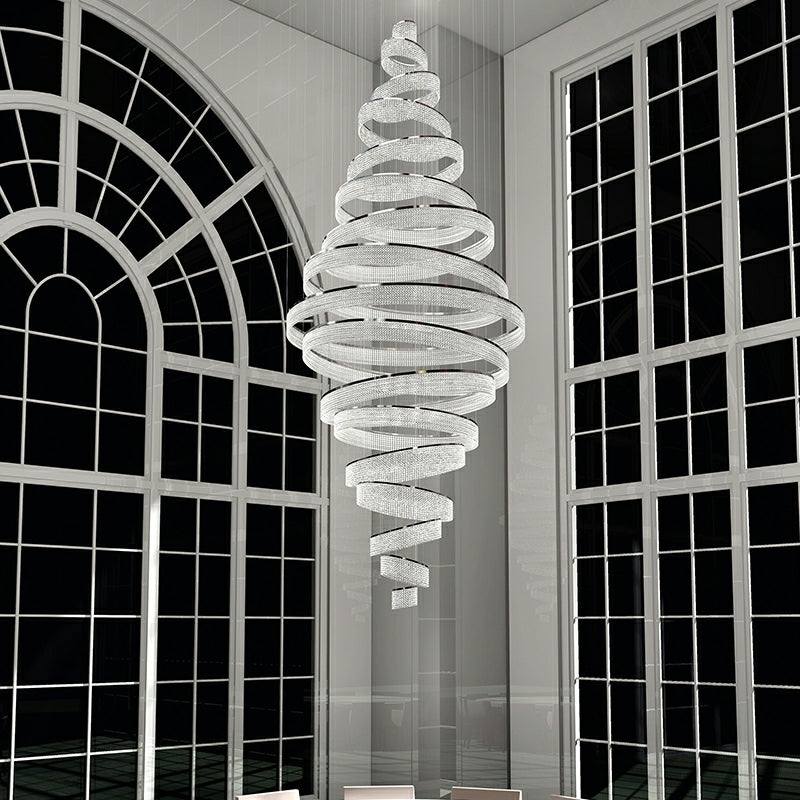 Long Crystal Tassel Rings Chandelier Extra Large Living Room Staircase High Ceiling Lighting Fixture - Richardrider