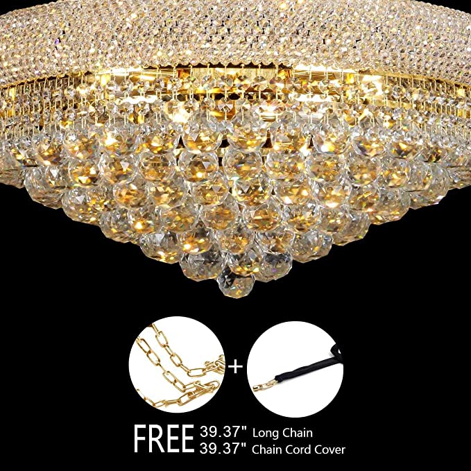 Luxury Empire Foyer K9 Crystal Chandelier Affordable Pendant Ceiling Light Fixture In Gold/ Chrome Finish