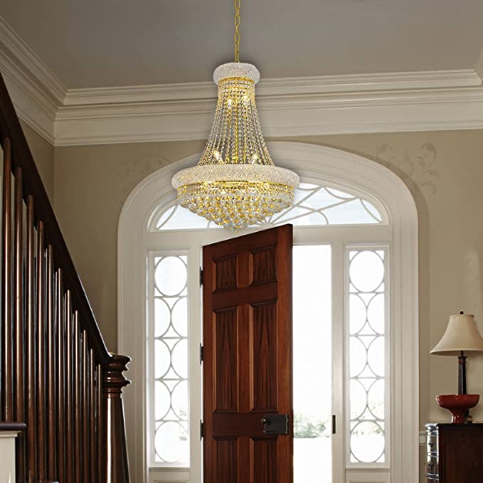 Luxury Empire Foyer K9 Crystal Chandelier Affordable Pendant Ceiling Light Fixture In Gold/ Chrome Finish