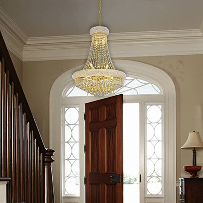 Luxury Empire Foyer K9 Crystal Chandelier Affordable Pendant Ceiling Light Fixture In Gold/ Chrome Finish