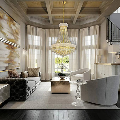 Luxury Empire Foyer K9 Crystal Chandelier Affordable Pendant Ceiling Light Fixture In Gold/ Chrome Finish