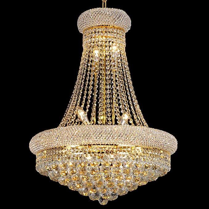 Luxury Empire Foyer K9 Crystal Chandelier Affordable Pendant Ceiling Light Fixture In Gold/ Chrome Finish