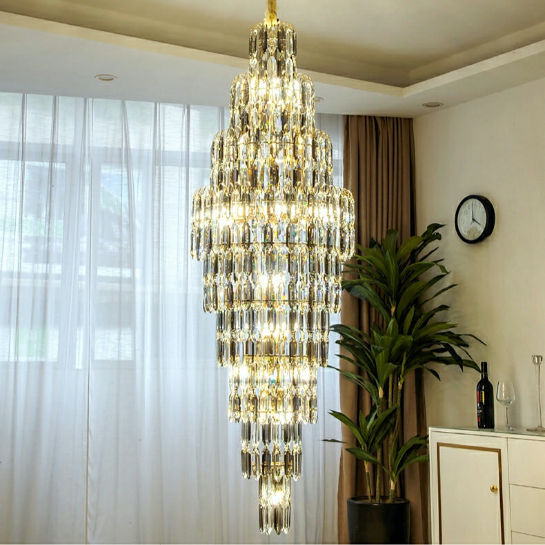 Luxury Large Foyer Staircase K9 Crystal Chandelier Long Ceiling Lighting Fixture For Living Room Hall - Richardrider