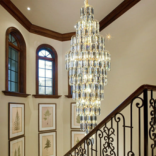Luxury Large Foyer Staircase K9 Crystal Chandelier Long Ceiling Lighting Fixture For Living Room Hall - Richardrider