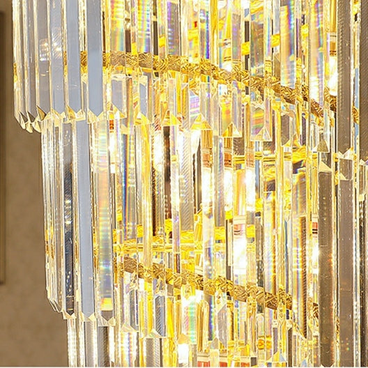 Luxury Gold Trimmed Long Crystal Chandelier Foyer Staircase Extra Large Ceiling Light Fixture - Richardrider