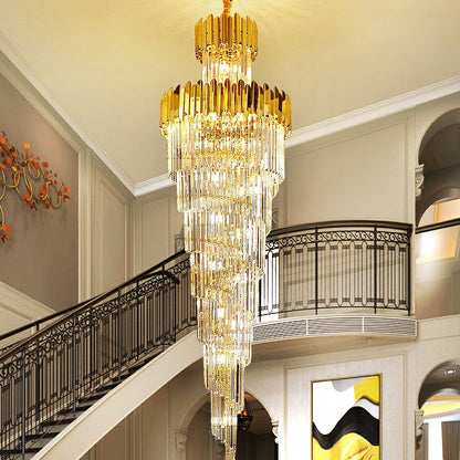 Luxury Gold Trimmed Long Crystal Chandelier Foyer Staircase Extra Large Ceiling Light Fixture - Richardrider