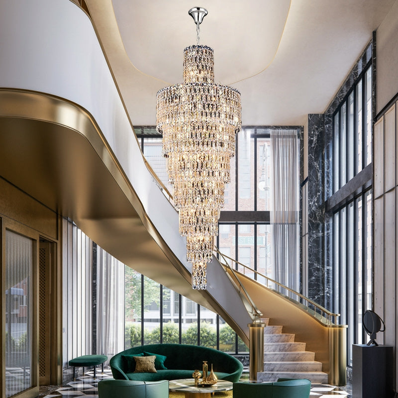 Luxury Large Crystal Chandelier For Hight Ceiling Living Room Long Staircase Light Fixture - Richardrider