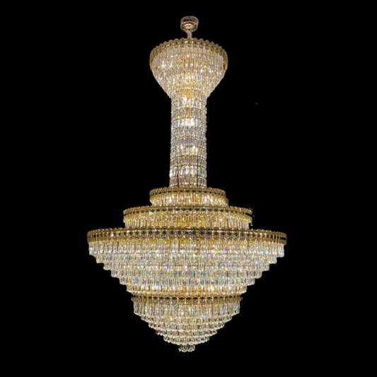 Luxury Extra Large Conical Funnel Crystal Chandelier with Sapphire for High Ceiling