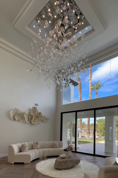 Modern Floating Maple Glass Chandelier with Square Canopy for High-ceiling