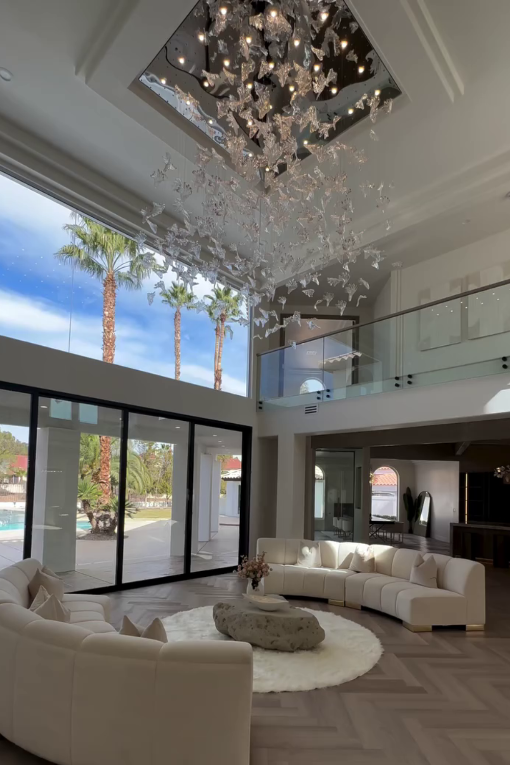 Modern Floating Maple Glass Chandelier with Square Canopy for High-ceiling