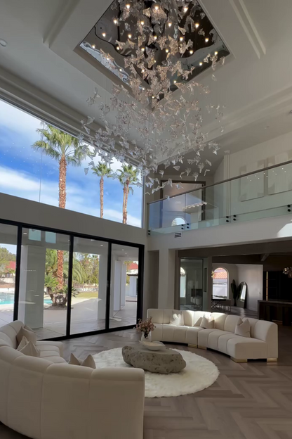 Modern Floating Maple Glass Chandelier with Square Canopy for High-ceiling