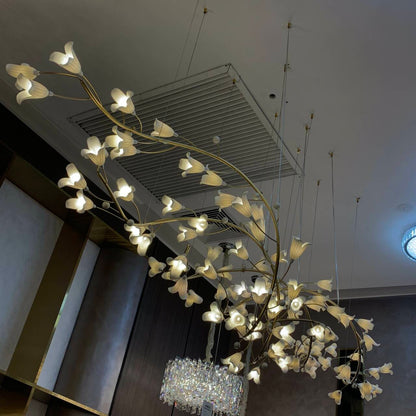 Modern Brass Branch Ceramics Flower Chandelier for Stylish Living Room Hotel and Restaurant - Richardrider