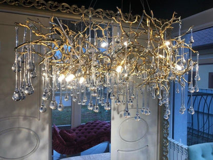 Madelena Crystal Droplet Gold Tree Branch Chandelier - A Chandelier That Looks Like Tree Branches