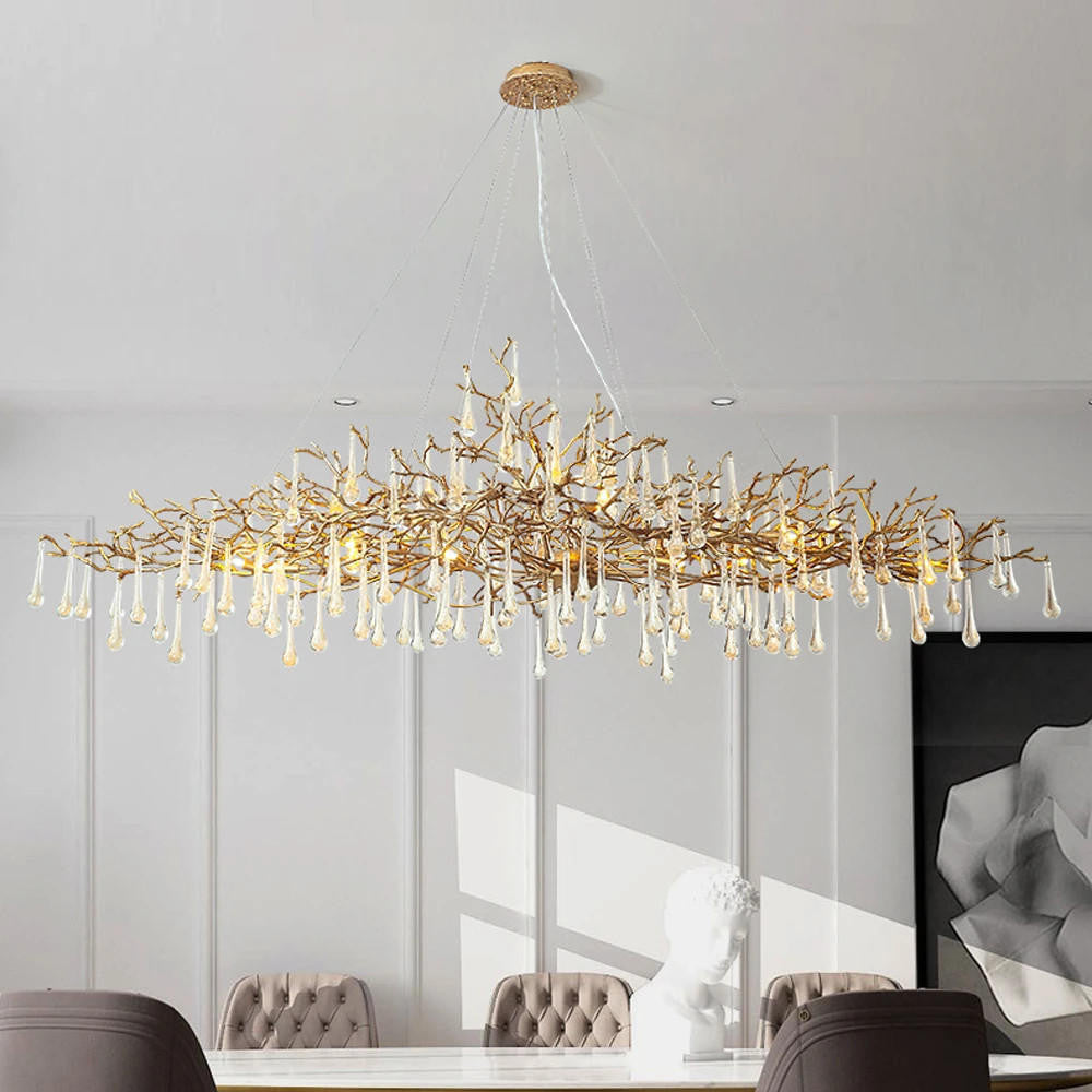 Madelena Crystal Droplet Gold Tree Branch Chandelier - A Chandelier That Looks Like Tree Branches