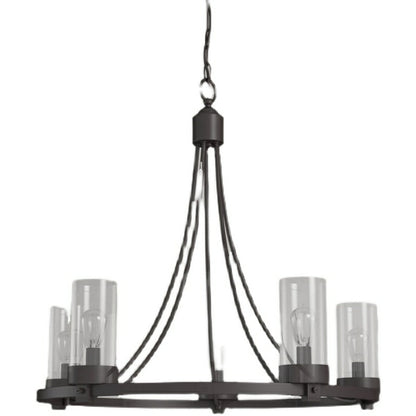 Matte Black/ Chrome Farmhouse Chandeliers 5-Light Wagon Wheel North American Traditional Patio Ceiling Lights