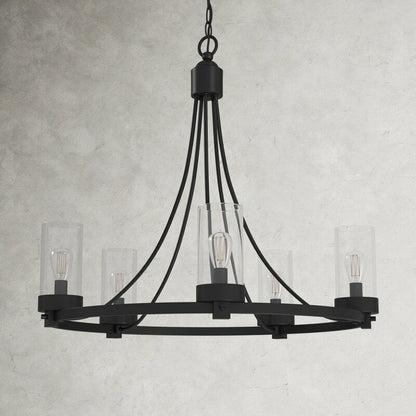 Matte Black/ Chrome Farmhouse Chandeliers 5-Light Wagon Wheel North American Traditional Patio Ceiling Lights