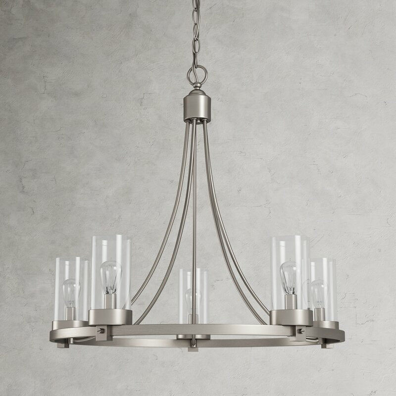 Matte Black/ Chrome Farmhouse Chandeliers 5-Light Wagon Wheel North American Traditional Patio Ceiling Lights