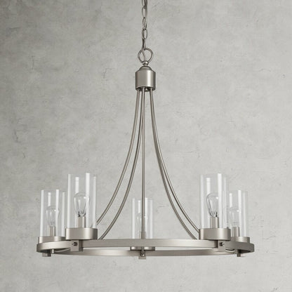 Matte Black/ Chrome Farmhouse Chandeliers 5-Light Wagon Wheel North American Traditional Patio Ceiling Lights