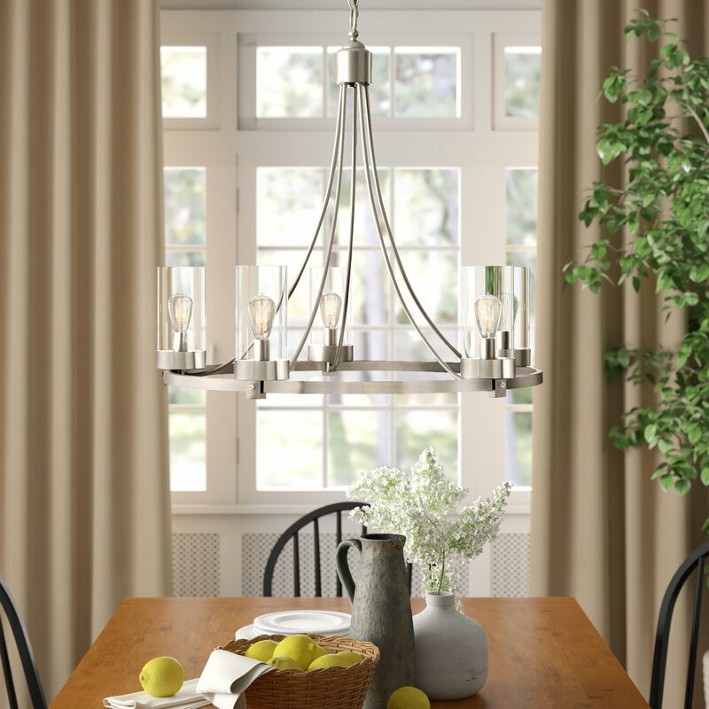 Matte Black/ Chrome Farmhouse Chandeliers 5-Light Wagon Wheel North American Traditional Patio Ceiling Lights