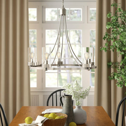 Matte Black/ Chrome Farmhouse Chandeliers 5-Light Wagon Wheel North American Traditional Patio Ceiling Lights