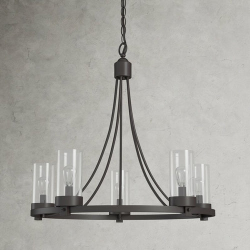 Matte Black/ Chrome Farmhouse Chandeliers 5-Light Wagon Wheel North American Traditional Patio Ceiling Lights