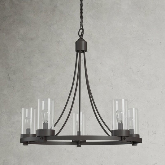 Matte Black/ Chrome Farmhouse Chandeliers 5-Light Wagon Wheel North American Traditional Patio Ceiling Lights