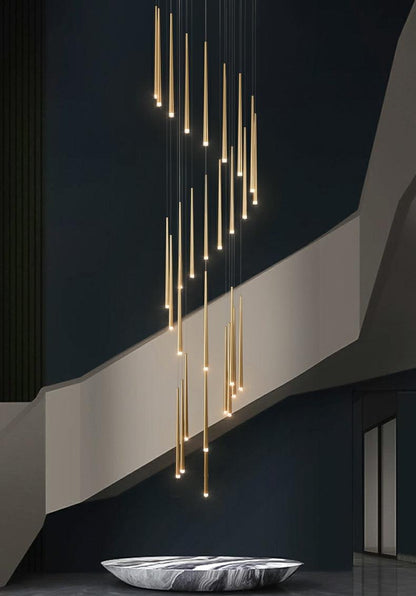 Minimalism Foyer Staircase Chandelier Ceiling Pendant Lighting Fixture For Living Room Entryway In Gold/ Black Finish - Richardrider