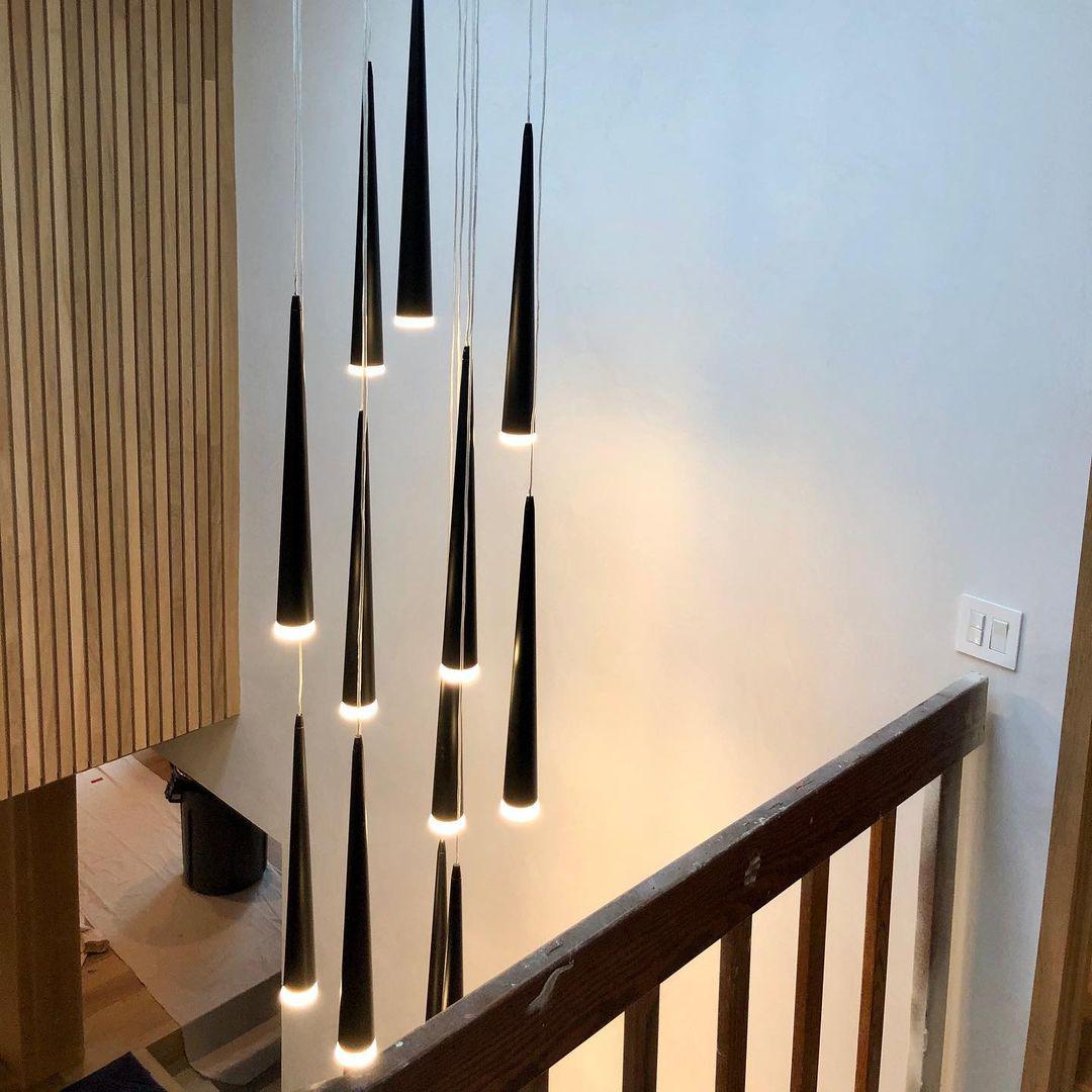 Minimalism Foyer Staircase Chandelier Ceiling Pendant Lighting Fixture For Living Room Entryway In Gold/ Black Finish - Richardrider