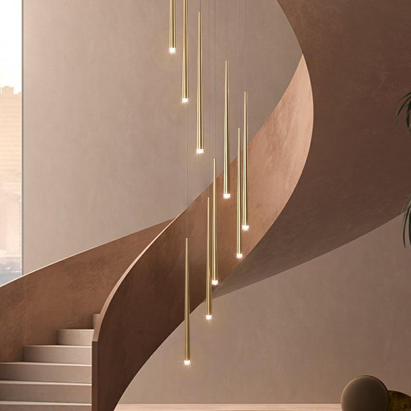 Minimalism Foyer Staircase Chandelier Ceiling Pendant Lighting Fixture For Living Room Entryway In Gold/ Black Finish - Richardrider