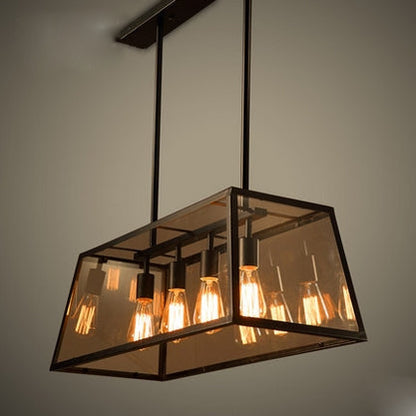 Modern Black Cage Style Glass Lamp Shade Pendant Light Farmhouse 1/ 3/ 4 Lights Chandelier For Long Dining Room Table