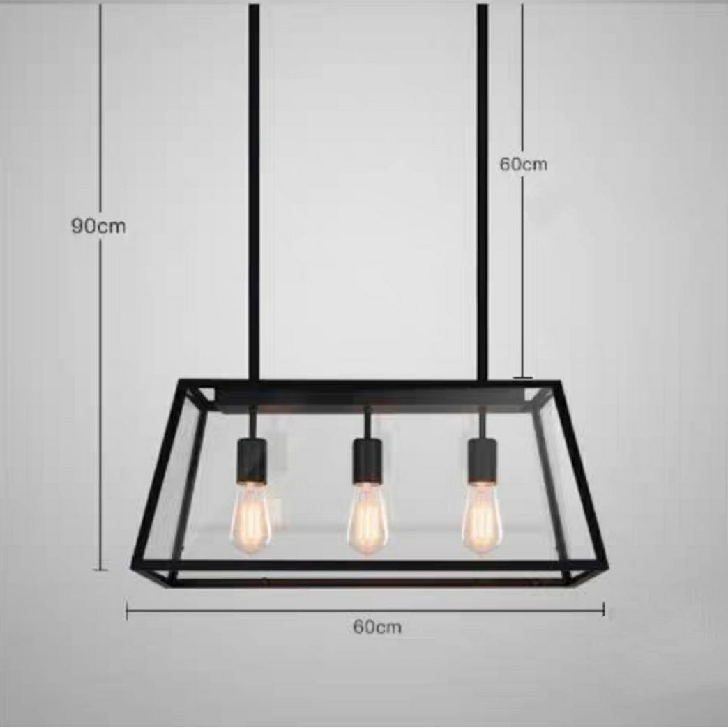 Modern Black Cage Style Glass Lamp Shade Pendant Light Farmhouse 1/ 3/ 4 Lights Chandelier For Long Dining Room Table
