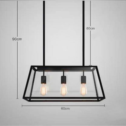 Modern Black Cage Style Glass Lamp Shade Pendant Light Farmhouse 1/ 3/ 4 Lights Chandelier For Long Dining Room Table