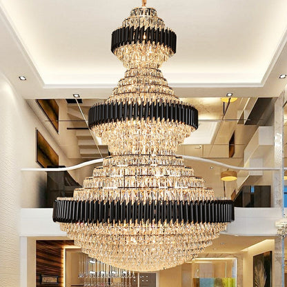 Modern Black Iron Crystal Chandelier For Foyer Staircase Luxurious Design Ceiling Light Fixture - Richardrider