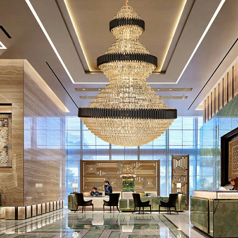 Modern Black Iron Crystal Chandelier For Foyer Staircase Luxurious Design Ceiling Light Fixture - Richardrider